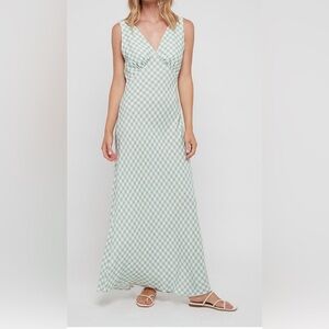 RIXO Green and White Diamond Checkered Crepe Midi Slip Dress